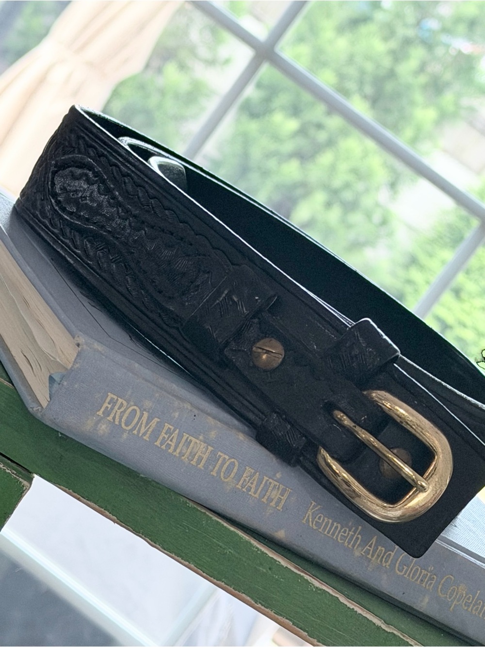 Vintage Triple K Braided Leather Ranger Belt. Black | Brass Buckle | Embossed